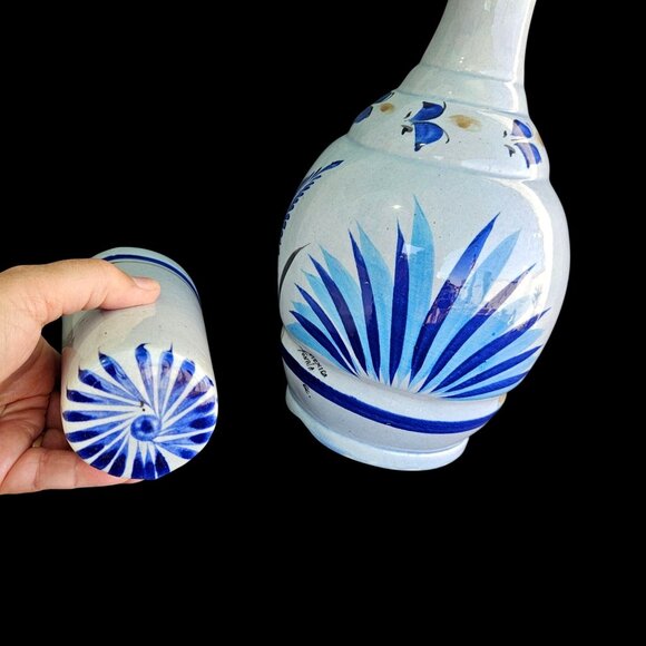 Signed Tonala Mexico GC Pottery Jug Mug Set Vintage Ceramic Hand Painted Blue - Picture 9 of 15